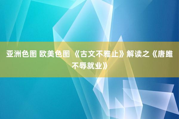 亚洲色图 欧美色图 《古文不雅止》解读之《唐雎不辱就业》