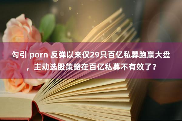 勾引 porn 反弹以来仅29只百亿私募跑赢大盘，主动选股策略在百亿私募不有效了？