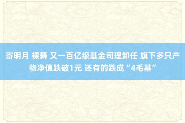 寄明月 裸舞 又一百亿级基金司理卸任 旗下多只产物净值跌破1元 还有的跌成“4毛基”