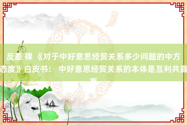 反差 裸 《对于中好意思经贸关系多少问题的中方态度》白皮书： 中好意思经贸关系的本体是互利共赢