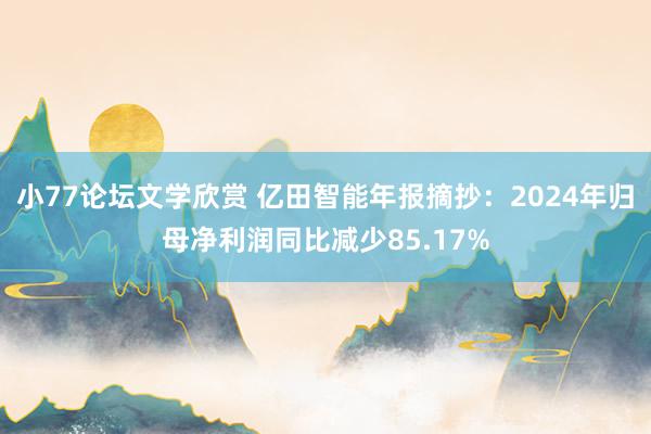 小77论坛文学欣赏 亿田智能年报摘抄：2024年归母净利润同比减少85.17%
